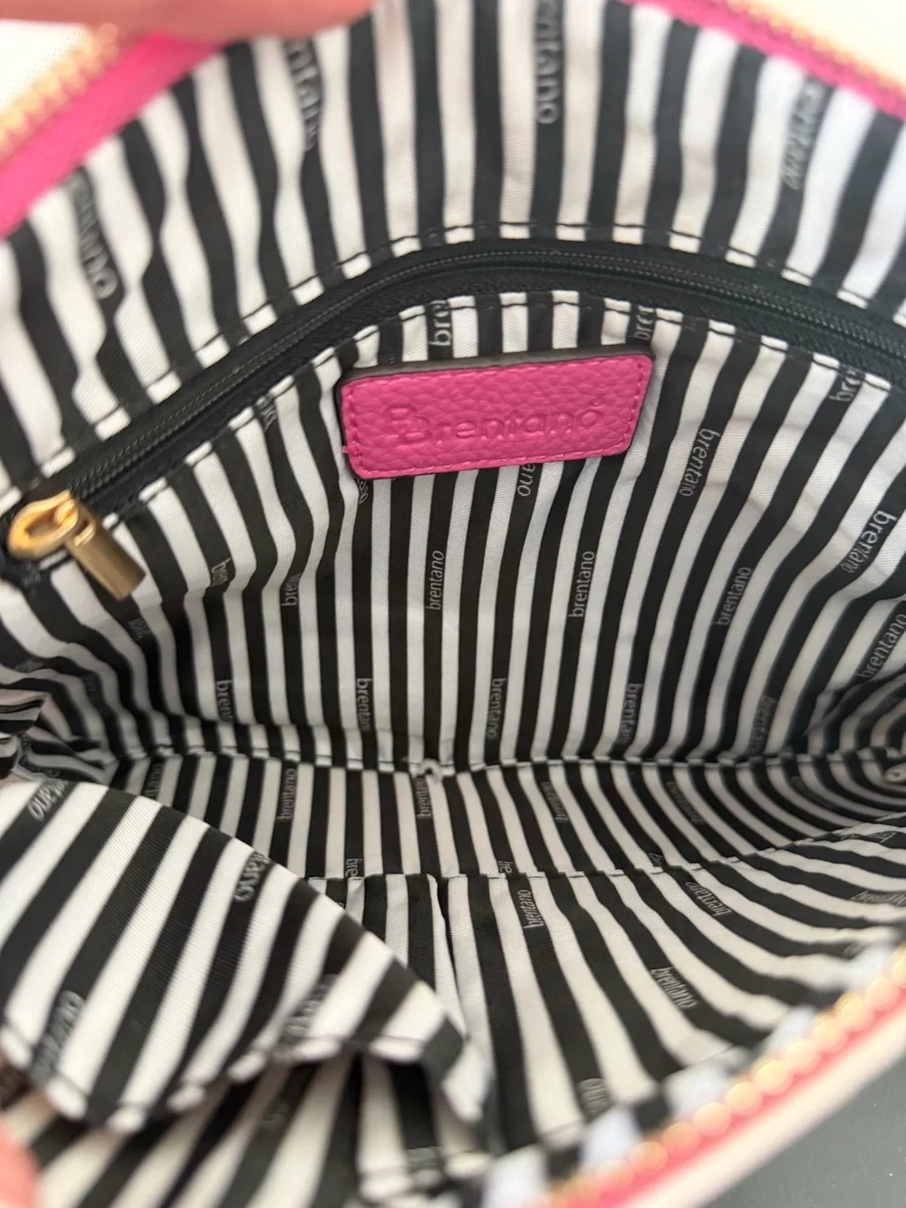 Brentano Geometric Vegan Pink Black & White Stripe Zip Clutch
